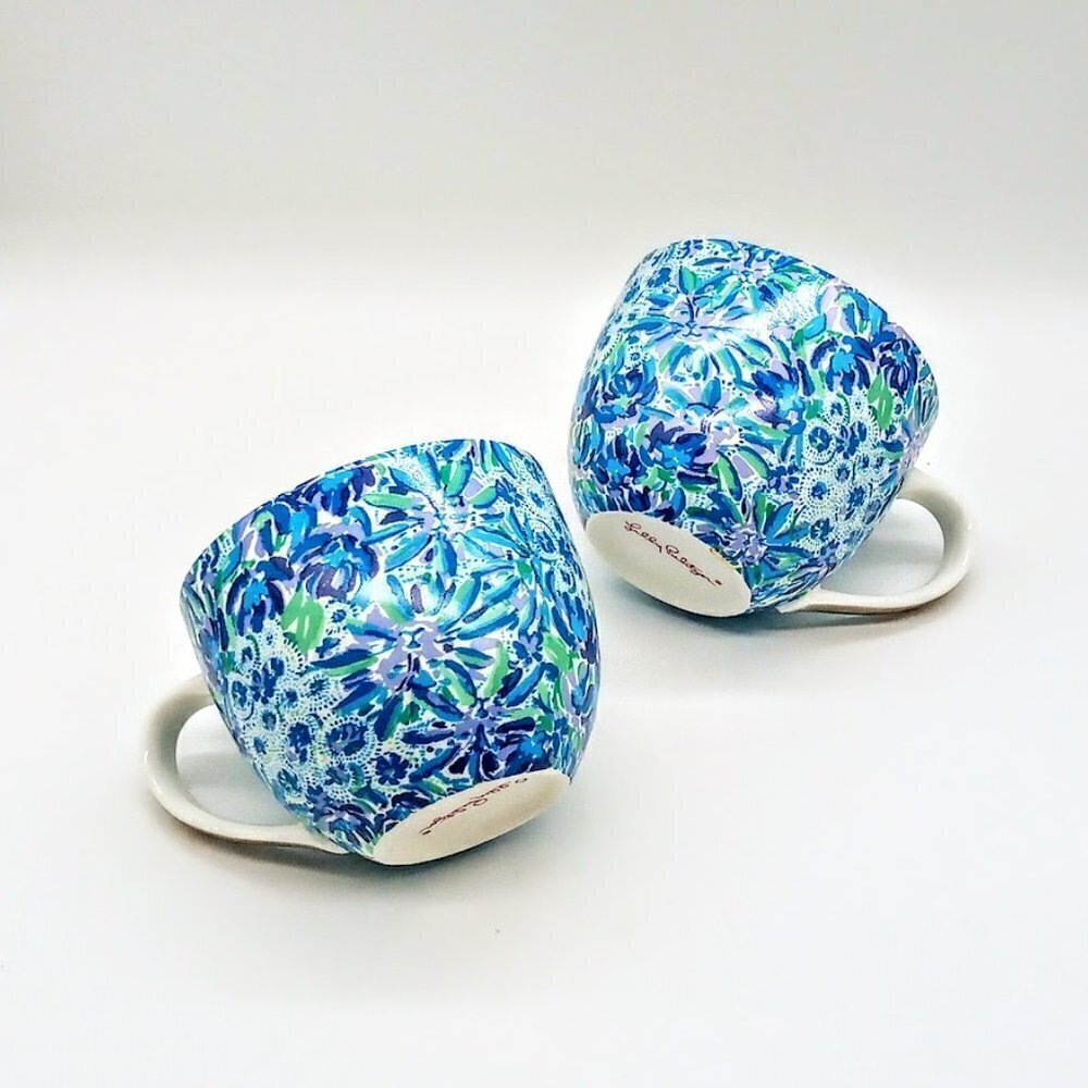 Lilly Pulitzer Blue Green Purple Floral Ceramic Mugs (2)